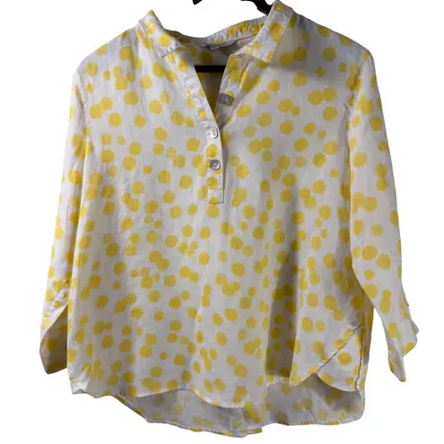 John Mark 100% Linen Yellow Polka Dot Button-Back Blouse PM Petite Medium - Image 1