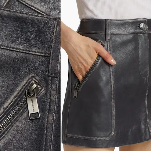 MICHAEL Michael Kors Burnished Charcoal Leather Utility Mini Skirt Gray Size 00