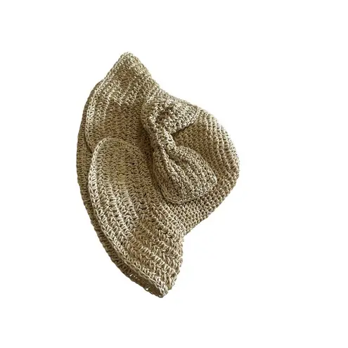 Wide Brim Straw Hat With Bow Breathable Womens Sun Hat Foldable Beach Hat Size M