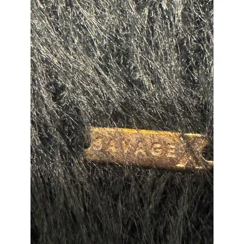 Savage Fenty Fuzzy Tank Dress Sleeveless Black V Neck Mini Dress size L Brown Size L