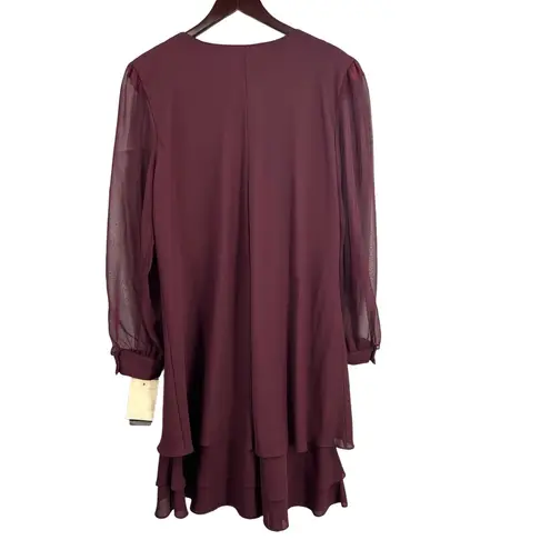VTG Lady Hampton Nites Wine Chiffon Tiered Dress Sheer Sleeves Sz 22 US Made New Red
