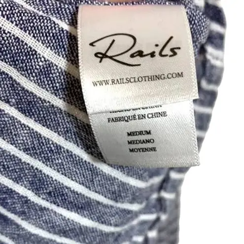 Rails Sloan Linen Blend Striped Tie Waist Crop Long Sleeve Top Blue White Medium