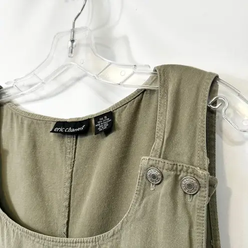 Eric Charles Plus Size 1X Overall Denim Midi Dress Khaki Green Pinafore 1403