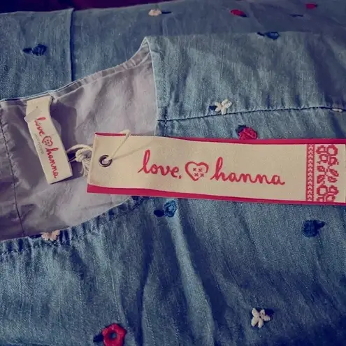 Hanna Andersson Embroidered Chambray Dress Relaxed Fit Denim Blue size L NWT Size L