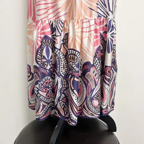 Ba&sh BASH Janel Pink Purple Boho Print Lightweight Pleated Satin Midi Skirt