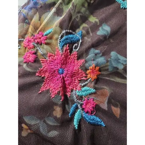 Johnny Was NWT BIYA Sheer Printed Mesh Shift Embroidered Dress w/ Slip M