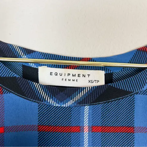 Equipment Femme Kurt Plaid Riley Silk Tee Blue Size XS