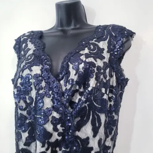 Tadashi Shoji Lace Tulle Sequins Mermaid Gown Long Dress with Belt