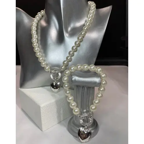 Nataliya V Collister Faux Pearl & Heart Necklace & Bracelet Set