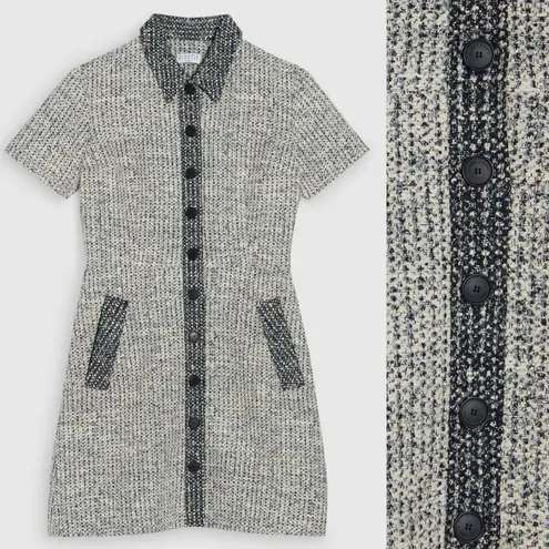 Claudie Pierlot Navy Tweed Short Sleeve Button Front Mini Dress 4 Preppy Blue