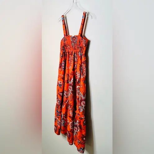 RHODE Target Large Leafy Floral Print Tiered Midi Dress Size XS Orange