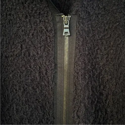 Rebecca Taylor EUC Fleece / Leather Zip Front Hoodie Jacket Black Size Small