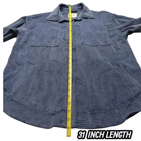 Stoosh Oversized Shacket Soft Corduroy Button Up Top Blue Front Pockets Sz Large