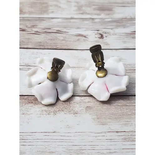 Vintage Clip On Earrings Unusual White & Multi Colored 3D Flower Statement