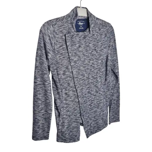 G.H. Bass & Co Grey Long Sleeve Heathered Knit Open Front Moto Cardigan Small Blue