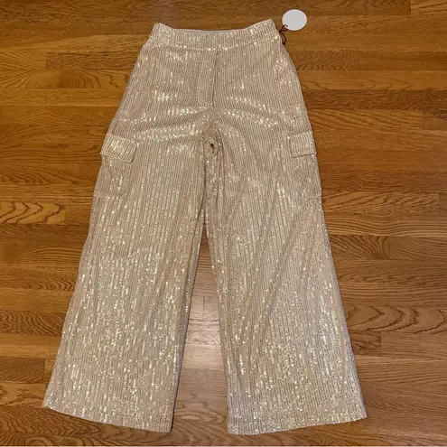 Elegant cream sequined cargo pants size M Size M