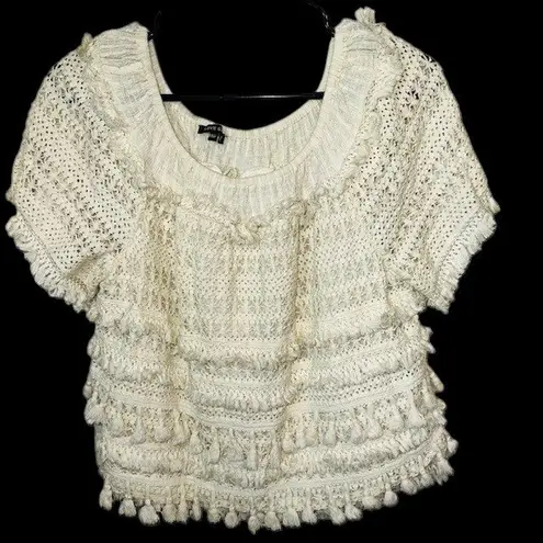 Love Sam Anthropologie Fringe Crochet Off Shoulder Top Size Med Petite