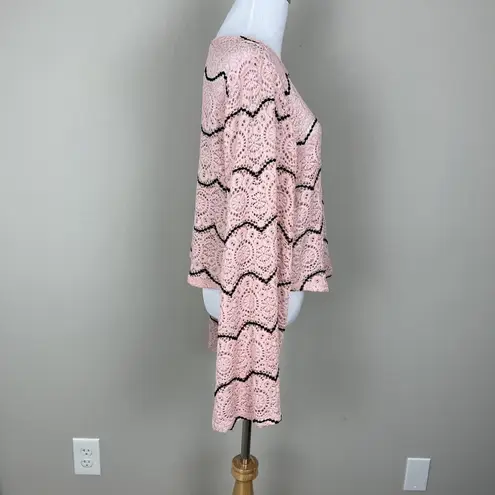 Maverick The Collection Sweater Top Womens Large Crochet Lace Bell Sleeve Boho L Pink