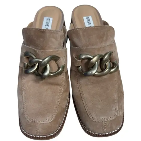 Steve Madden  LORIE LOAFER CHAIN MULE Size 7.5 Camel Colored Suede Leather Shoe