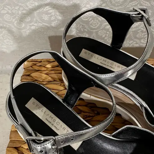 Stella McCartney Elyse Star Platform Sandals Silver Metallic Size 36.5