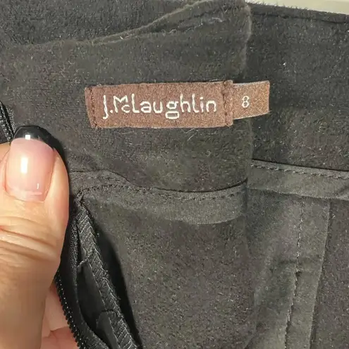 J. McLaughlin “Sonya” Black Skirt Navy Trim Faux Suede Mid Length Women’s Size 8