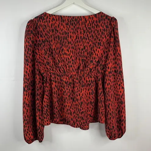 Topshop  Size 12 Top Red Leopard Print Ruched Prairie Corset Long Sleeve Women’s - Image 12