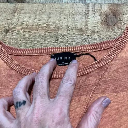 Blank Paige | Women's Cotton Burnt Orange Stripe Box Crewneck Sweatshirt Sz M