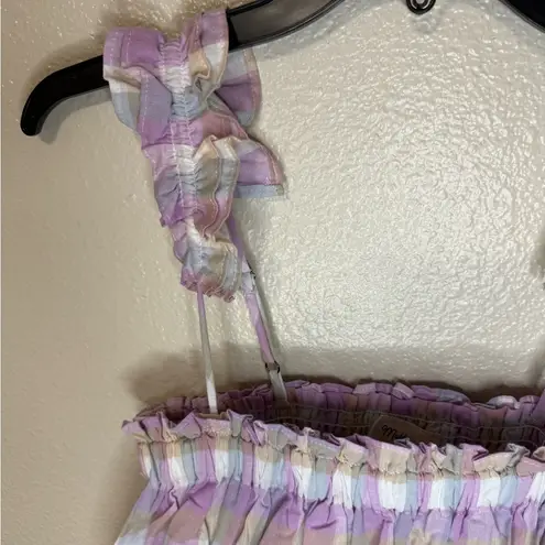 MABLE gingham Pastel Plaid Ruffle crop top Purple Size M