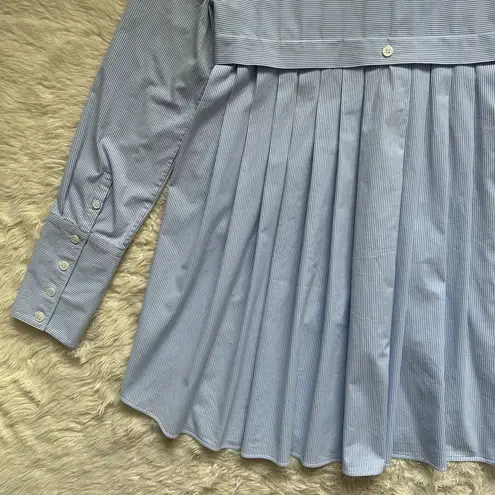 Veronica Beard Top Greer Pleated Stretch Cotton Shirt High Low Hem Striped Sz 4