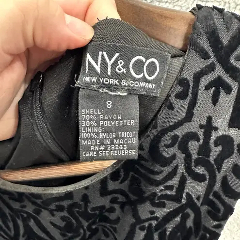 New York And Company NY & Co Shift Dress Womens 8 Black Geometric Velvet Burnout Whimsigoth Vtg Y2K