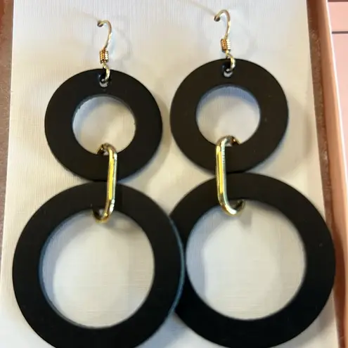 Nickel & Suede Women’s Black Sloane Circle Dangle Leather Earrings New in Box