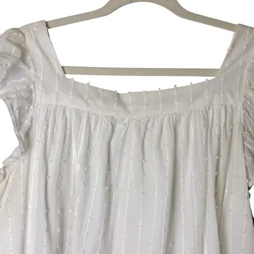 Emerson Fry India Collection White Laurent Flutter Sleeve Top Large Lined Button Tan