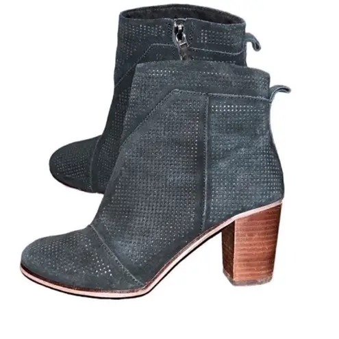 Toms  Black Perforated Leather/Suede Ankle
Bootie(Size 8.5W)