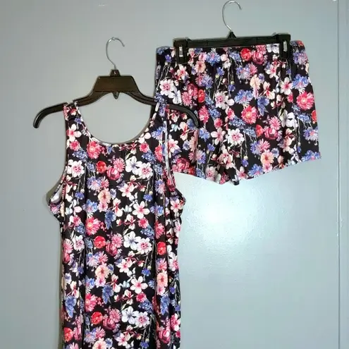 La Vie En Rose Black Floral Multicolor Short & Tank Top Pajama Set Medium/Large Size undefined