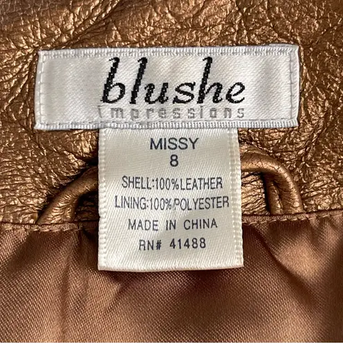 Blushe Vintage Quilted Leather Jacket Women’s Size 8 Bronze Gold Chic Zipper Brown