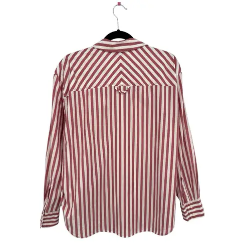 AYR The Deep End Long Sleeve Button Down Shirt Rusty Red White Stripe Medium