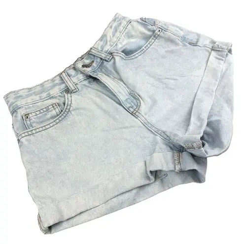 Denim & Co  Light Blue Acid Wash Bleached Cuffed High Rise Denim Jean Shorts Sz 4