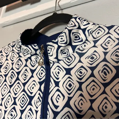 SanSoleil Long Sleeve Top 1/4 Quarter Zip Navy Blue Geometric Patterned Size XL White