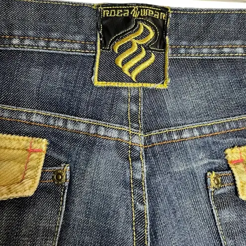 Rocawear Y2K Roca Wear Women's 9 Jeans Blue Denim Pink Tan Corduroy Spell Out Distressed