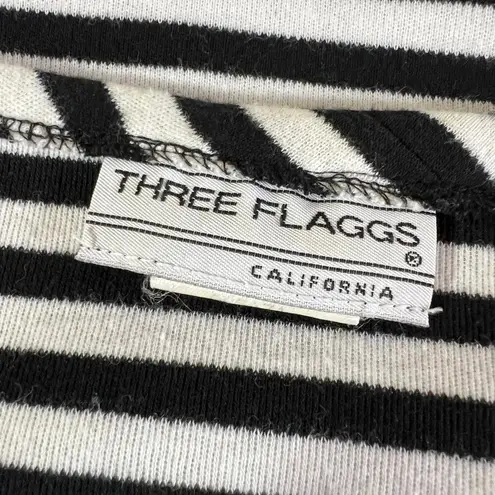 Vintage Three Flaggs Womens Knit T Shirt Top Short Sleeve Pullover Striped Large Black