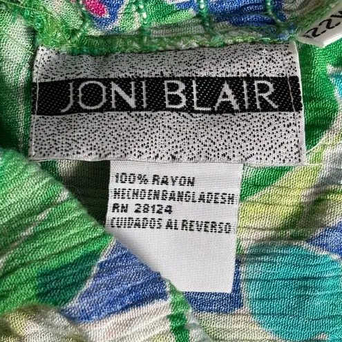 Vintage 90s Green Tropical Floral Crinkle Rayon Dress 22W Button Front Tie Back