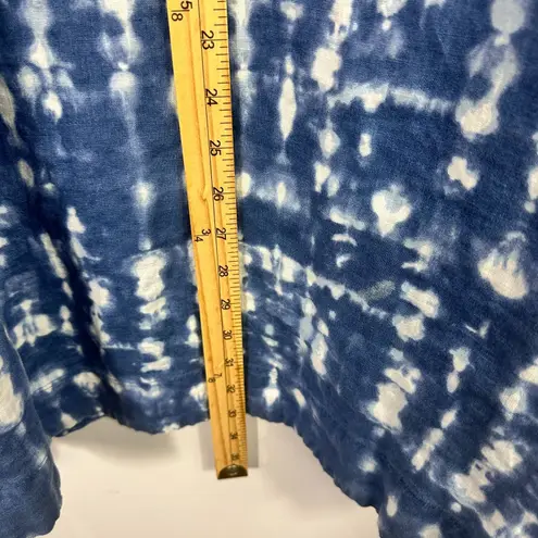 Tahari Linen Shift Dress Womens L Blue White Tie Dye Pockets Boho Coastal Resort