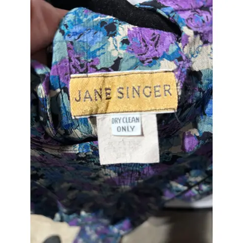 Vintage Floral Print Pleated Midi Dress Women's Long Sleeve Ruched Waist Purple Size 8