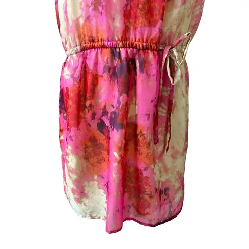 Vivienne Tam Pink Floral Tie Dye Watercolor Elastic Waist Sleeveless Mini Dress