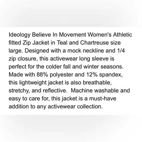 Ideology / Women's Athletic Zip Jacket / Teal - Chartreuse / size small