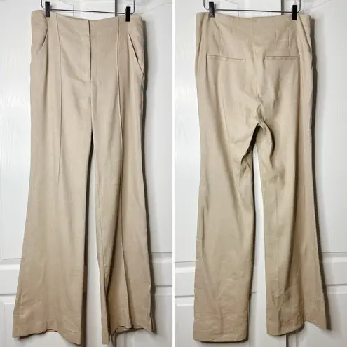 Veronica Beard NWT Komi Stretch Twill-Linen Flare Trousers Size 12 Sandalwood