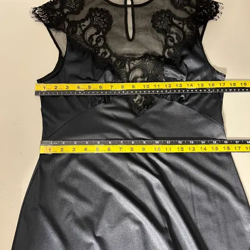 Vintage Sears Nightgown Women Medium Black Mesh Lace Satin Long Sleeveless Sheer