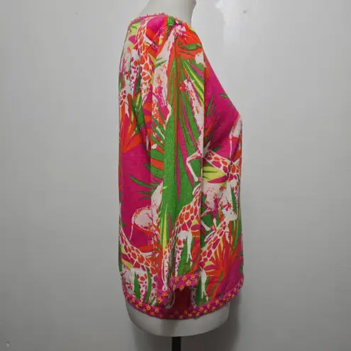 BELLEPOINTE Women's Giraffe Tropical Print 3/4 Sleeve Sweater Top M Pink Size M