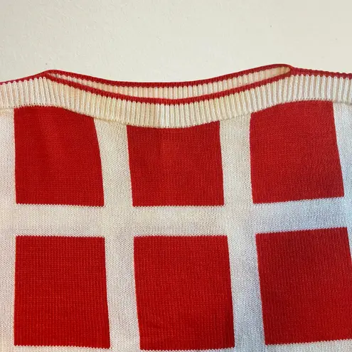 Vintage 1970s red white grid sweater Pronto Moda preppy light academia professor Size L
