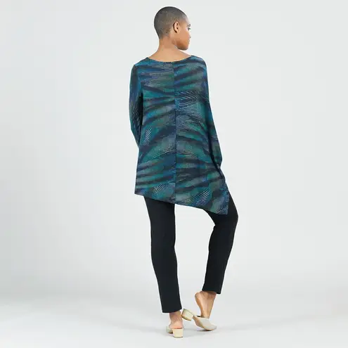 Clara Sun Woo Poncho Sleeve Sweater Tunic Size XL Peacock Stripe Lightweight Blue